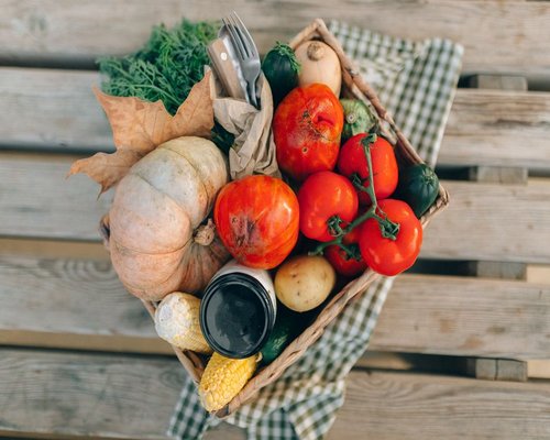 A basket full of fresh seasonal vegetables from a Polish farmers market